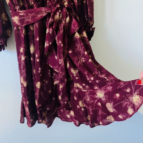 Max Studio Women's Wrap Knee Dress 3/4 Sleeve Floral Burgundy Size Small NWT - Picture 7 of 13